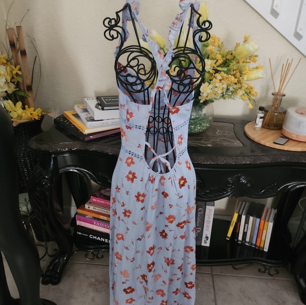 Zara floral ruffle sleeves midi dress criss cross back Size XS - Picture 3 of 4